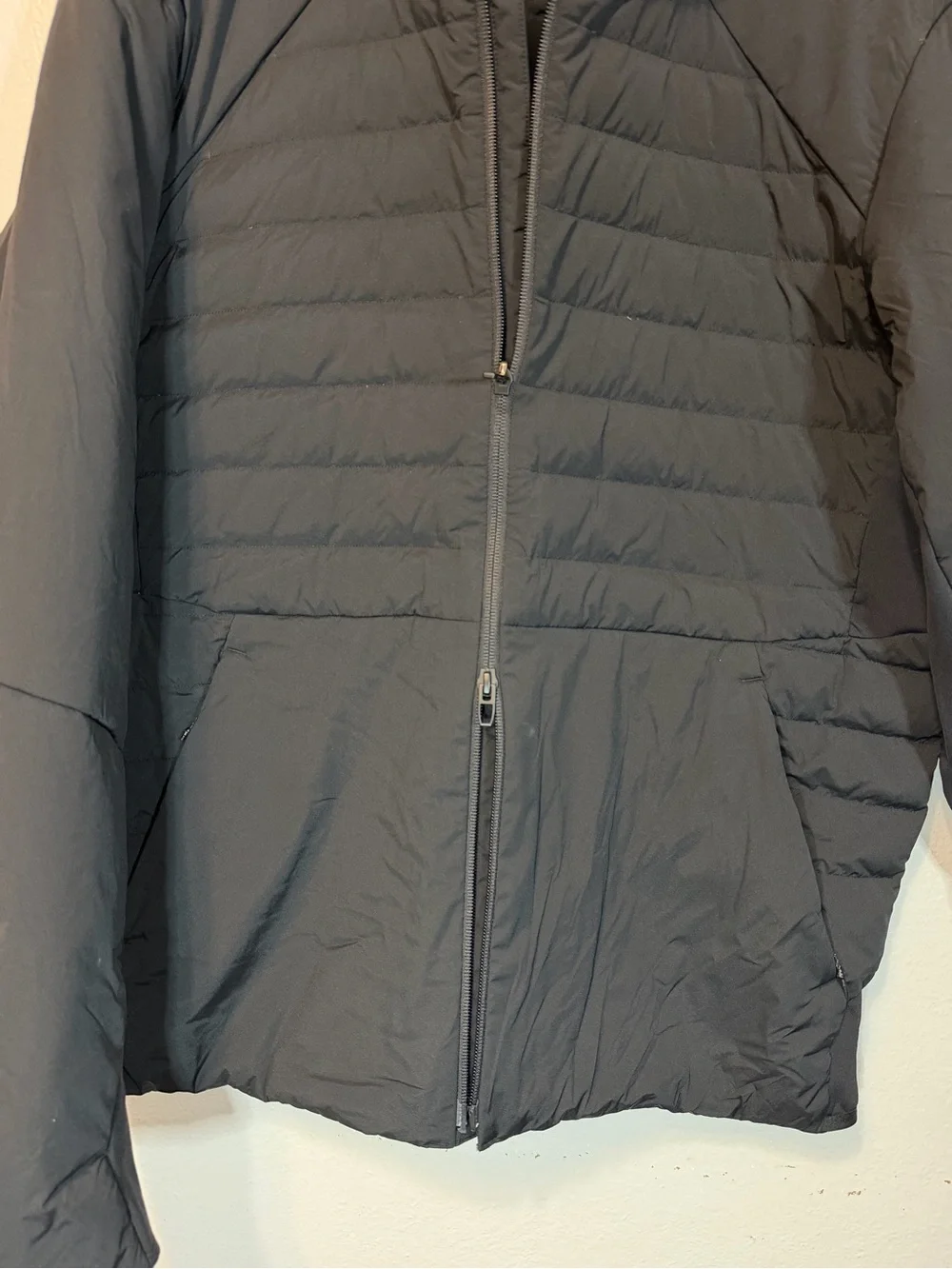 lululemon Men's Black Down For It All Jacket LARGE Full Zip Quilted Pockets